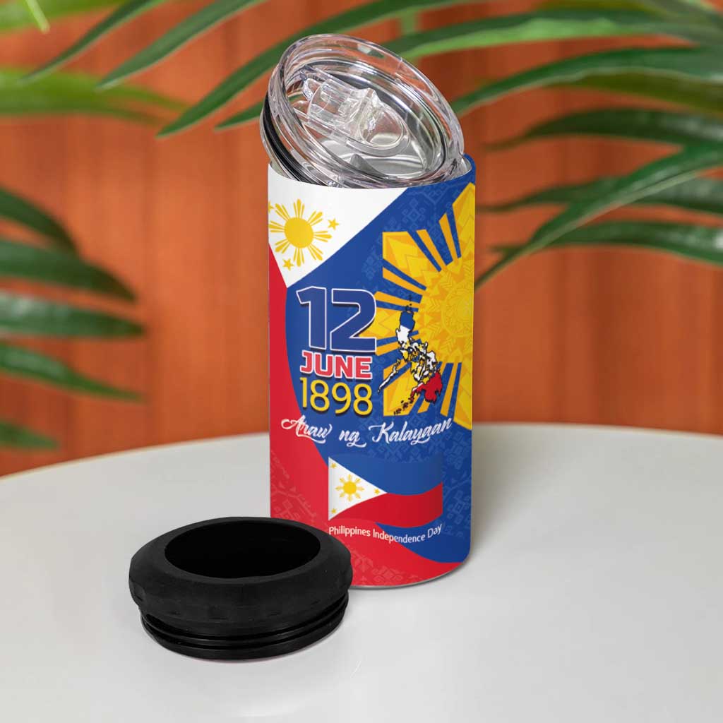 Philippines Independence Day 4 in 1 Can Cooler Tumbler Araw ng Kalayaan Polynesian Sun and YAKAN Pattern