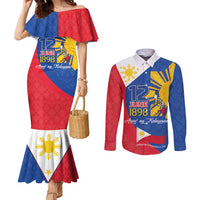 Philippines Independence Day Couples Matching Mermaid Dress and Long Sleeve Button Shirt Araw ng Kalayaan Polynesian Sun and YAKAN Pattern