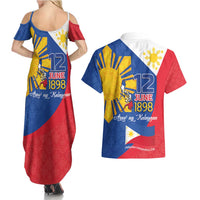 Philippines Independence Day Couples Matching Summer Maxi Dress and Hawaiian Shirt Araw ng Kalayaan Polynesian Sun and YAKAN Pattern