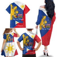 Philippines Independence Day Family Matching Off The Shoulder Long Sleeve Dress and Hawaiian Shirt Araw ng Kalayaan Polynesian Sun and YAKAN Pattern