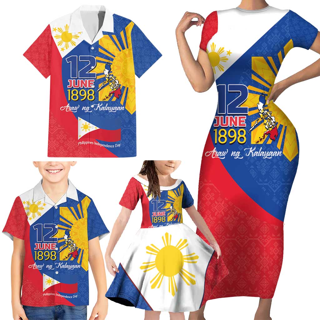 Philippines Independence Day Family Matching Short Sleeve Bodycon Dress and Hawaiian Shirt Araw ng Kalayaan Polynesian Sun and YAKAN Pattern