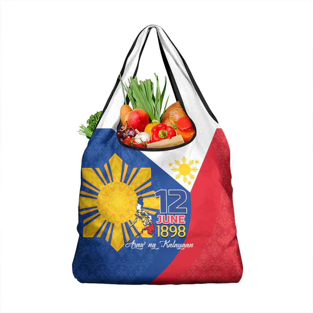 Philippines Independence Day Grocery Bag Araw ng Kalayaan Polynesian Sun and YAKAN Pattern LT03 1-pack One Size Blue - Polynesian Pride