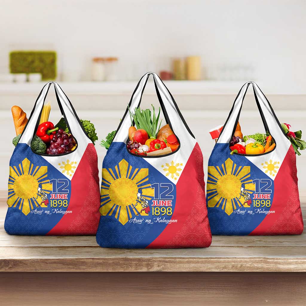 Philippines Independence Day Grocery Bag Araw ng Kalayaan Polynesian Sun and YAKAN Pattern LT03 3-pack One Size Blue - Polynesian Pride