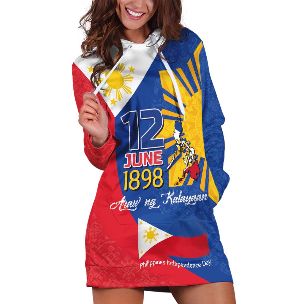 Philippines Independence Day Hoodie Dress Araw ng Kalayaan Polynesian Sun and YAKAN Pattern