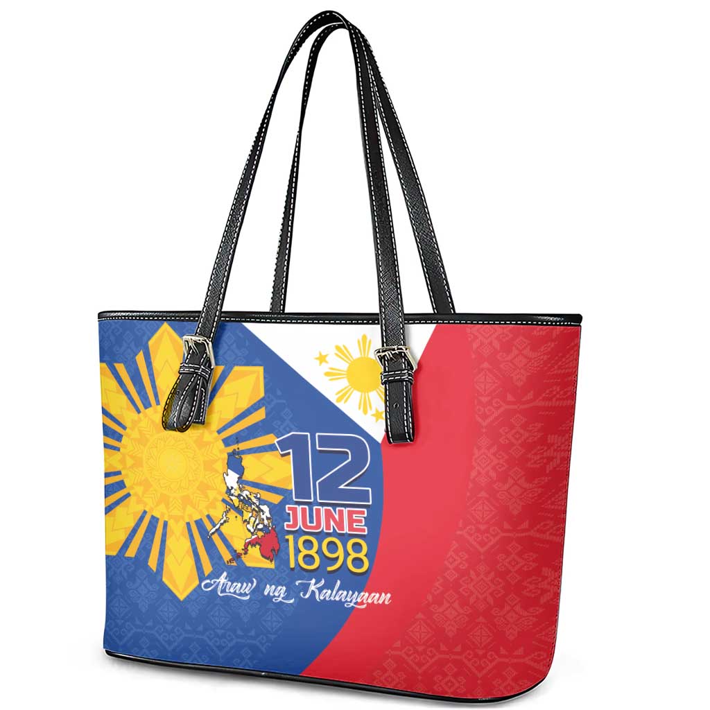 Philippines Independence Day Leather Tote Bag Araw ng Kalayaan Polynesian Sun and YAKAN Pattern