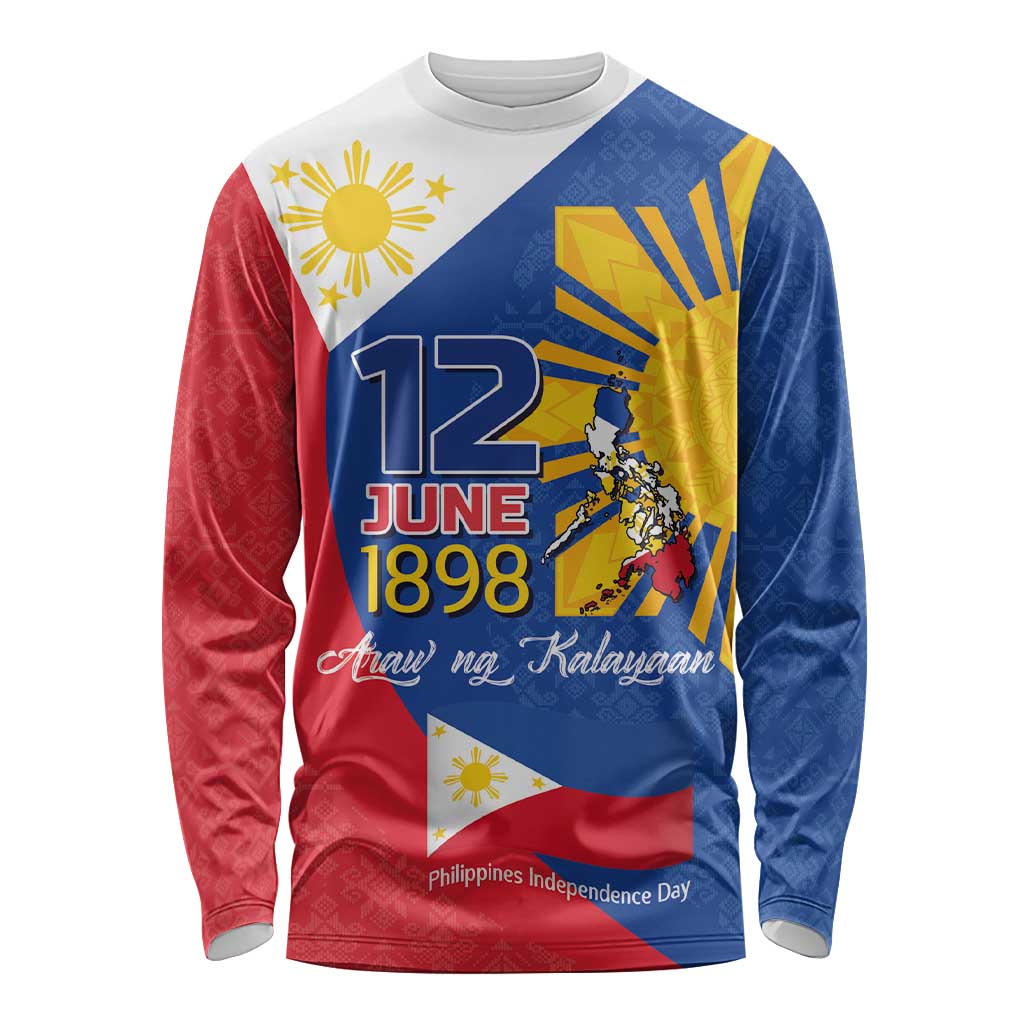 Philippines Independence Day Long Sleeve Shirt Araw ng Kalayaan Polynesian Sun and YAKAN Pattern