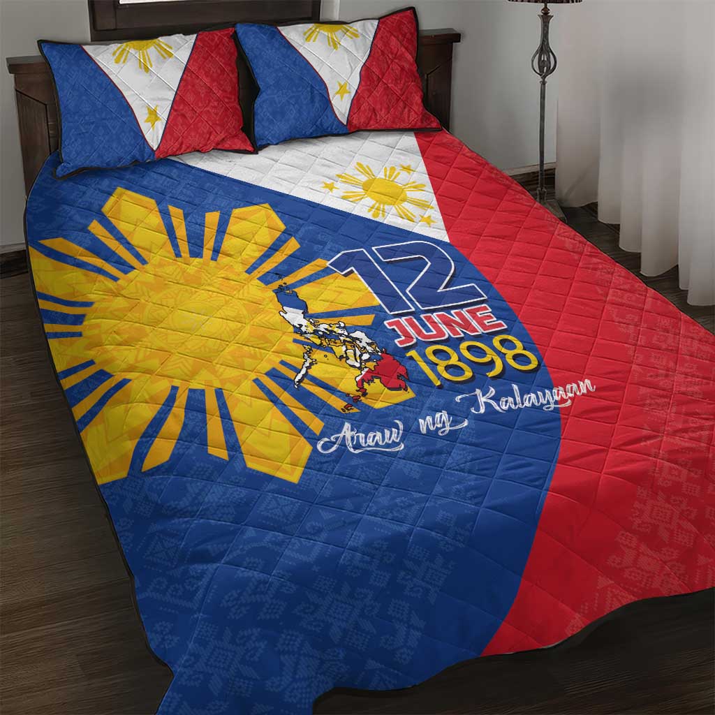 Philippines Independence Day Quilt Bed Set Araw ng Kalayaan Polynesian Sun and YAKAN Pattern