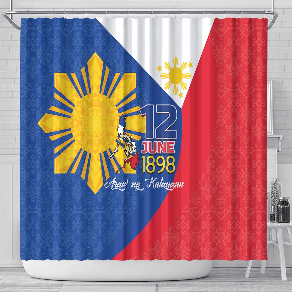 Philippines Independence Day Shower Curtain Araw ng Kalayaan Polynesian Sun and YAKAN Pattern