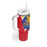 Philippines Independence Day Tumbler With Handle Araw ng Kalayaan Polynesian Sun and YAKAN Pattern