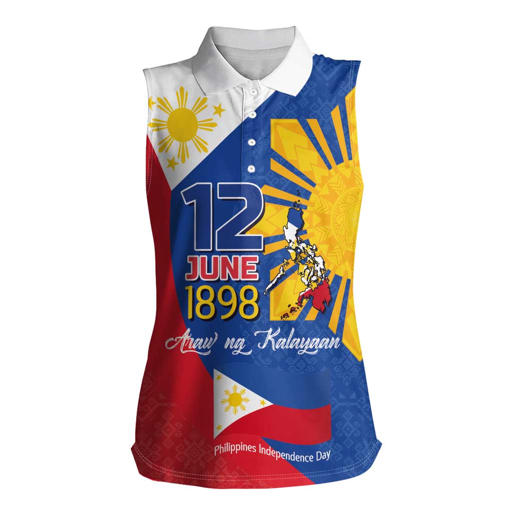 Philippines Independence Day Women Sleeveless Polo Shirt Araw ng Kalayaan Polynesian Sun and YAKAN Pattern