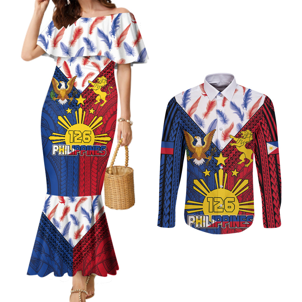 Philippines Independence Day 126th Anniversary Couples Matching Mermaid Dress and Long Sleeve Button Shirt Polynesian Pattern National Flag Style LT03 Red - Polynesian Pride