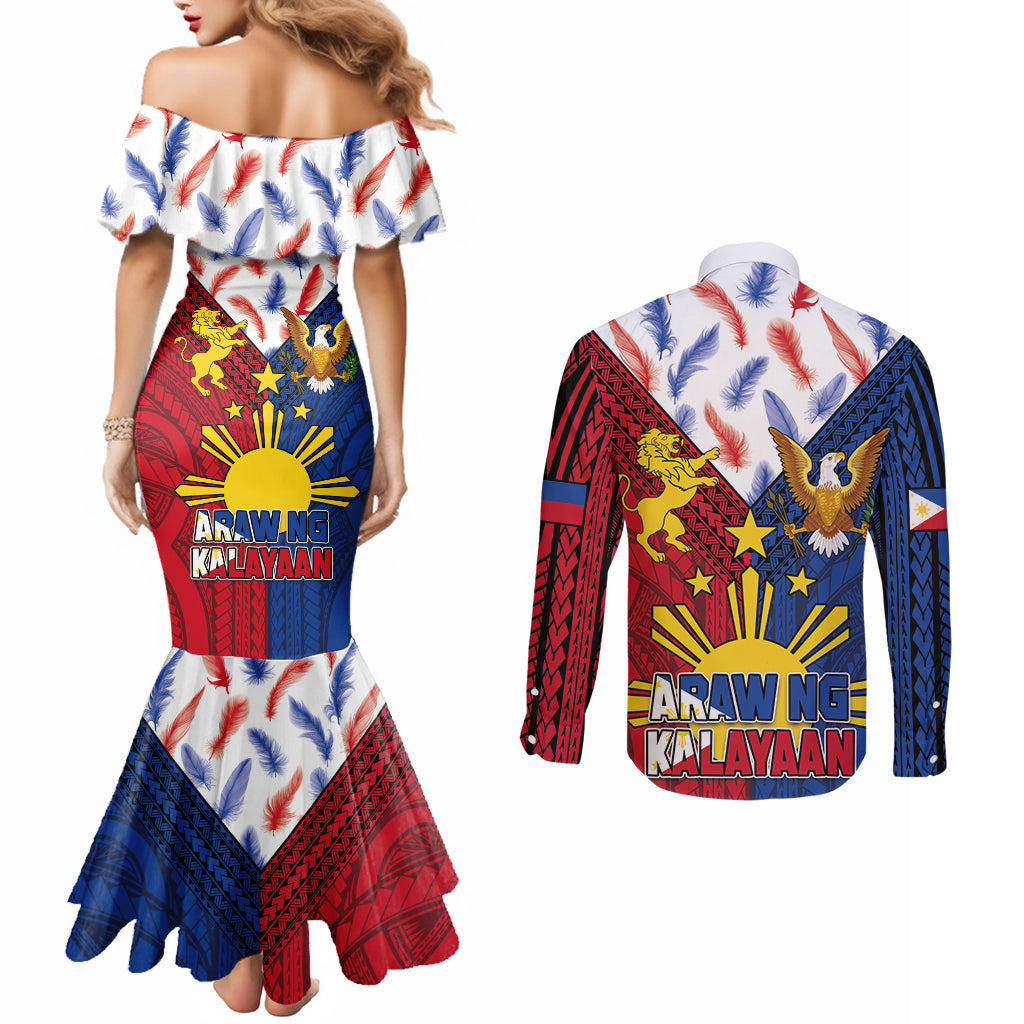 Philippines Independence Day 126th Anniversary Couples Matching Mermaid Dress and Long Sleeve Button Shirt Polynesian Pattern National Flag Style LT03 - Polynesian Pride