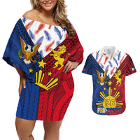 Philippines Independence Day 126th Anniversary Couples Matching Off Shoulder Short Dress and Hawaiian Shirt Polynesian Pattern National Flag Style LT03 Red - Polynesian Pride