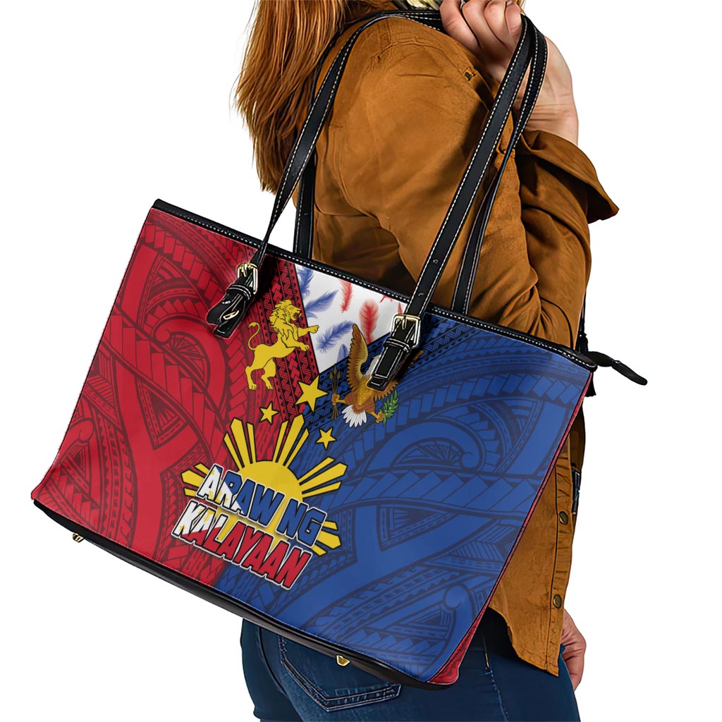 Philippines Independence Day 126th Anniversary Leather Tote Bag Polynesian Pattern National Flag Style