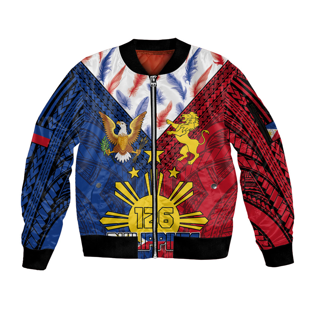 Philippines Independence Day 126th Anniversary Sleeve Zip Bomber Jacket Polynesian Pattern National Flag Style