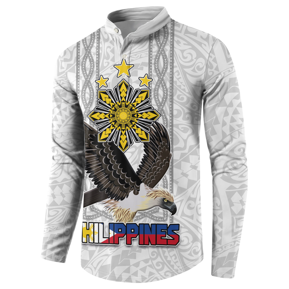 Philippines Eagle Week Button Sweatshirt Polynesian Pattern Barong Style LT03 - Polynesian Pride