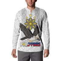 Philippines Eagle Week Button Sweatshirt Polynesian Pattern Barong Style LT03 - Polynesian Pride