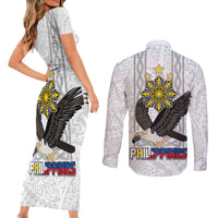 Philippines Eagle Week Couples Matching Short Sleeve Bodycon Dress and Long Sleeve Button Shirt Polynesian Pattern Barong Style LT03 - Polynesian Pride