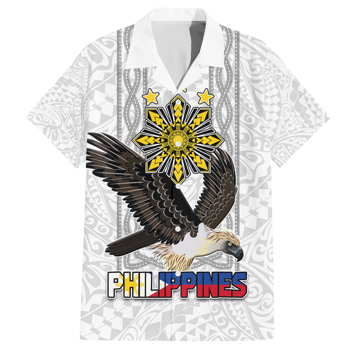 Philippines Eagle Week Family Matching Long Sleeve Bodycon Dress and Hawaiian Shirt Polynesian Pattern Barong Style LT03 Dad's Shirt - Short Sleeve White - Polynesian Pride