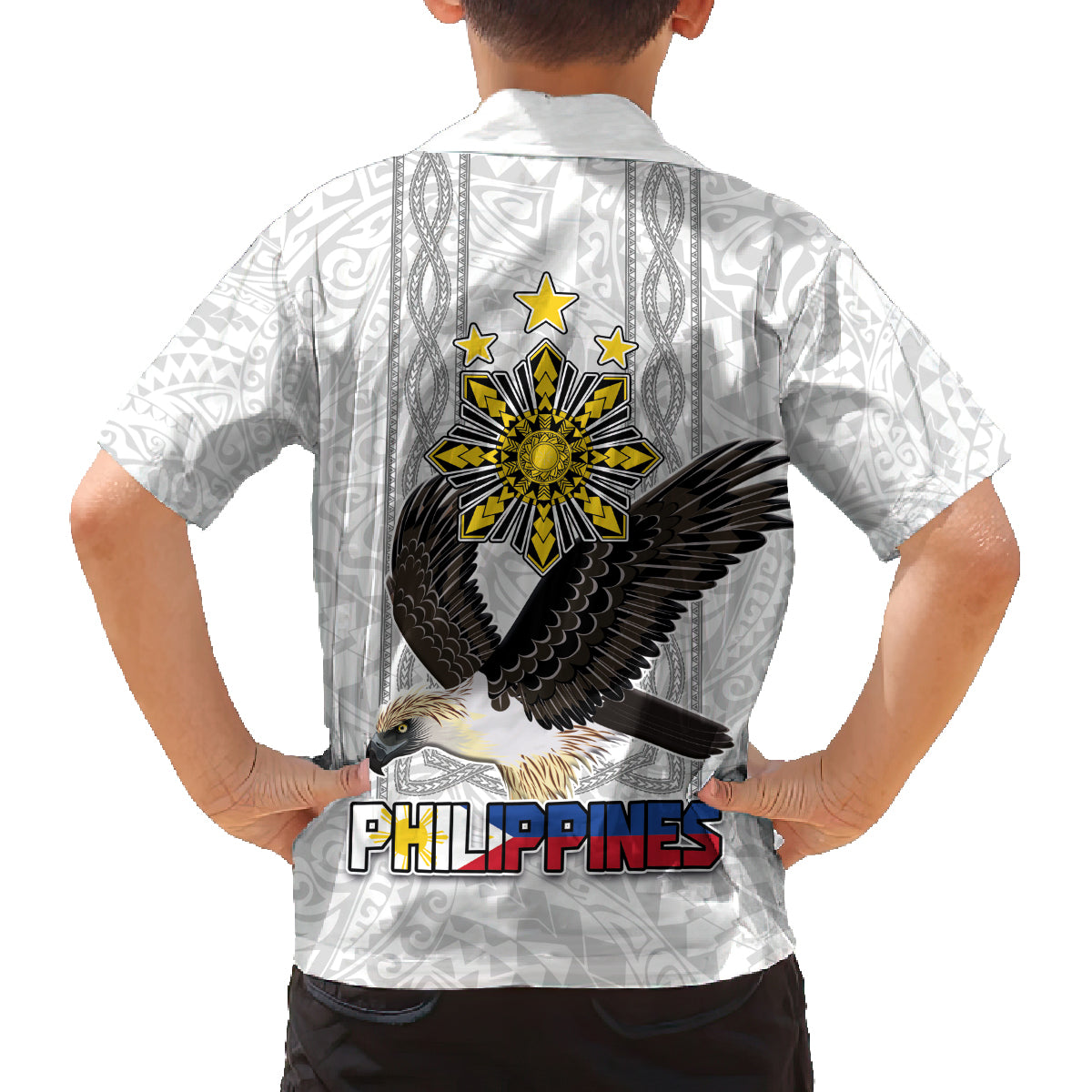 Philippines Eagle Week Family Matching Tank Maxi Dress and Hawaiian Shirt Polynesian Pattern Barong Style LT03 - Polynesian Pride