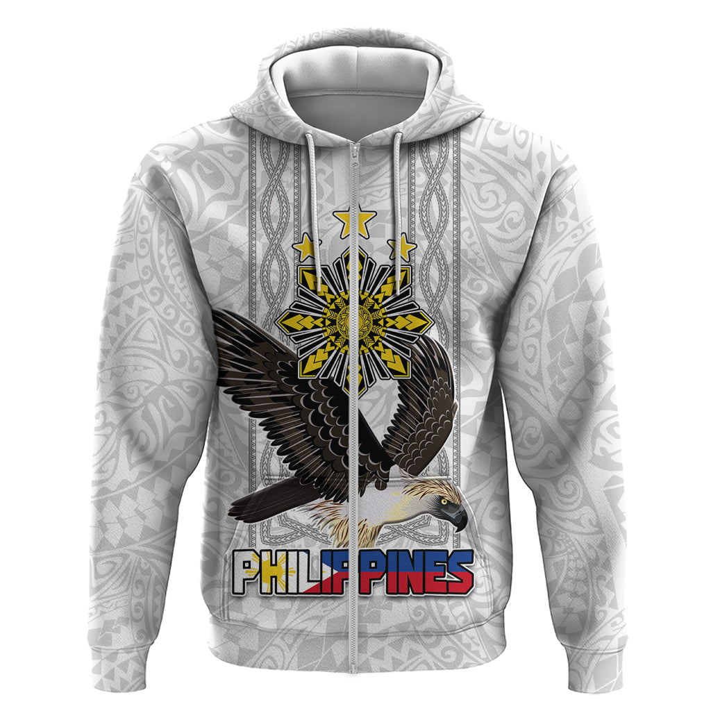 Philippines Eagle Week Hoodie Polynesian Pattern Barong Style LT03 Zip Hoodie White - Polynesian Pride