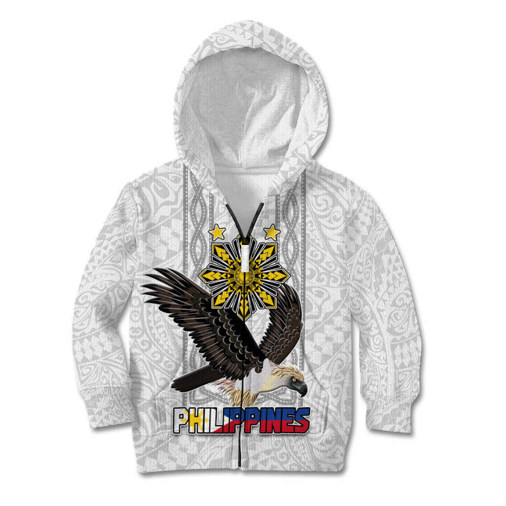 Philippines Eagle Week Kid Hoodie Polynesian Pattern Barong Style LT03 Zip Hoodie White - Polynesian Pride