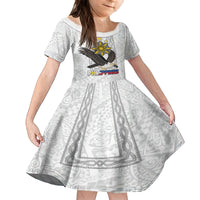 Philippines Eagle Week Kid Short Sleeve Dress Polynesian Pattern Barong Style LT03 KID White - Polynesian Pride