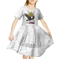 Philippines Eagle Week Kid Short Sleeve Dress Polynesian Pattern Barong Style LT03 - Polynesian Pride