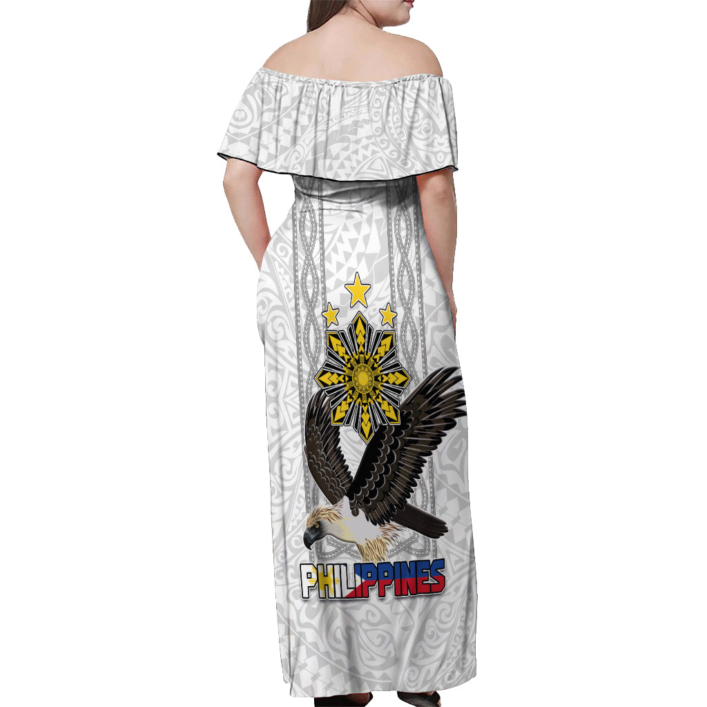 Philippines Eagle Week Off Shoulder Maxi Dress Polynesian Pattern Barong Style LT03 - Polynesian Pride