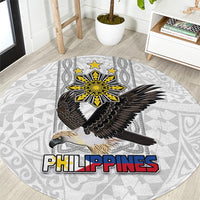 Philippines Eagle Week Round Carpet Polynesian Pattern Barong Style LT03 White - Polynesian Pride