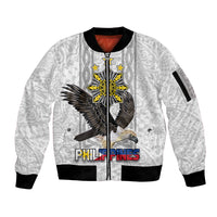 Philippines Eagle Week Sleeve Zip Bomber Jacket Polynesian Pattern Barong Style