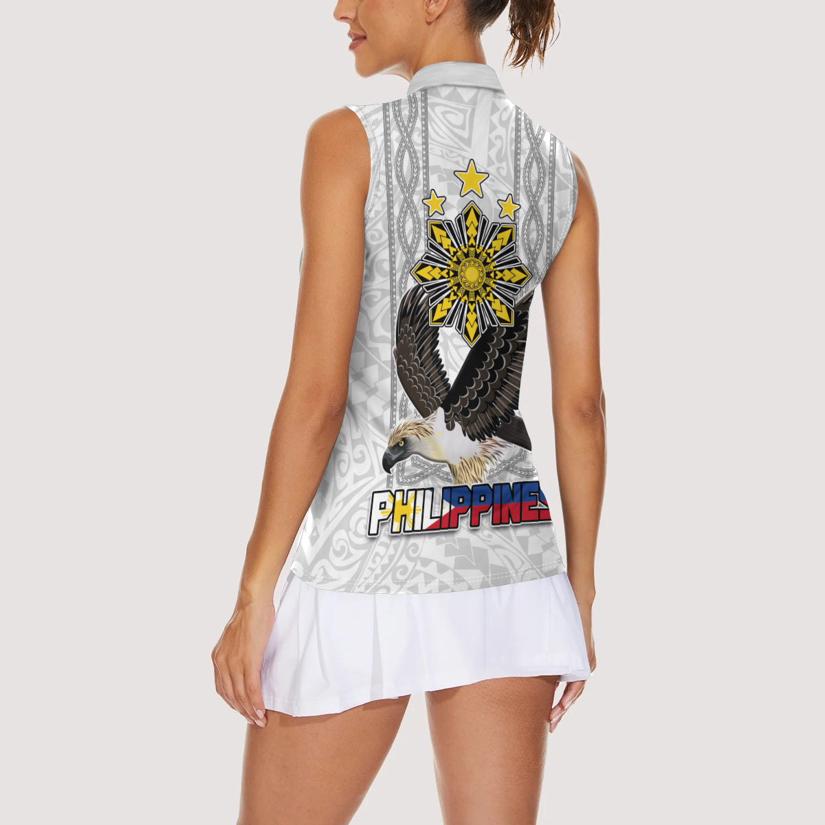 Philippines Eagle Week Women Sleeveless Polo Shirt Polynesian Pattern Barong Style LT03 - Polynesian Pride