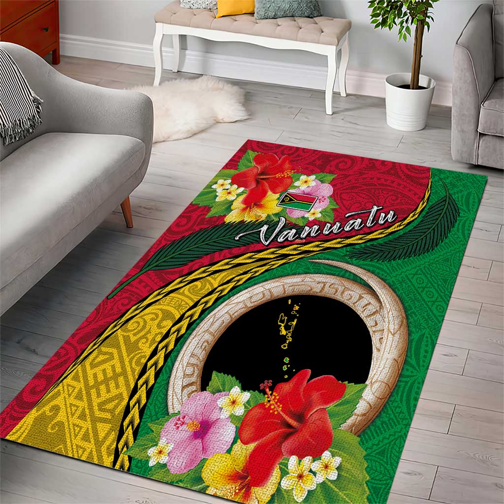 Vanuatu Tribal Boar Tusk Area Rug Tropical Plants with Namele and Melanesian Pattern