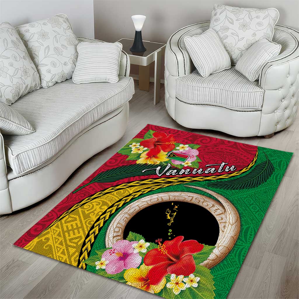 Vanuatu Tribal Boar Tusk Area Rug Tropical Plants with Namele and Melanesian Pattern