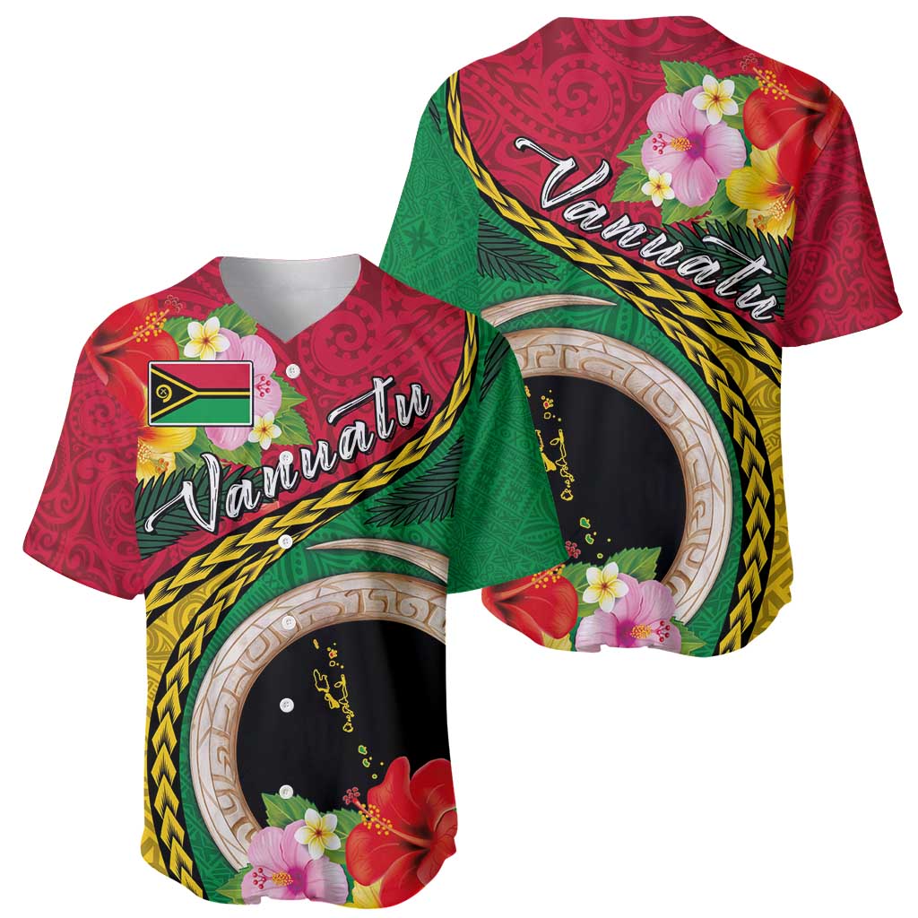 Vanuatu Tribal Boar Tusk Baseball Jersey Tropical Plants with Namele and Melanesian Pattern