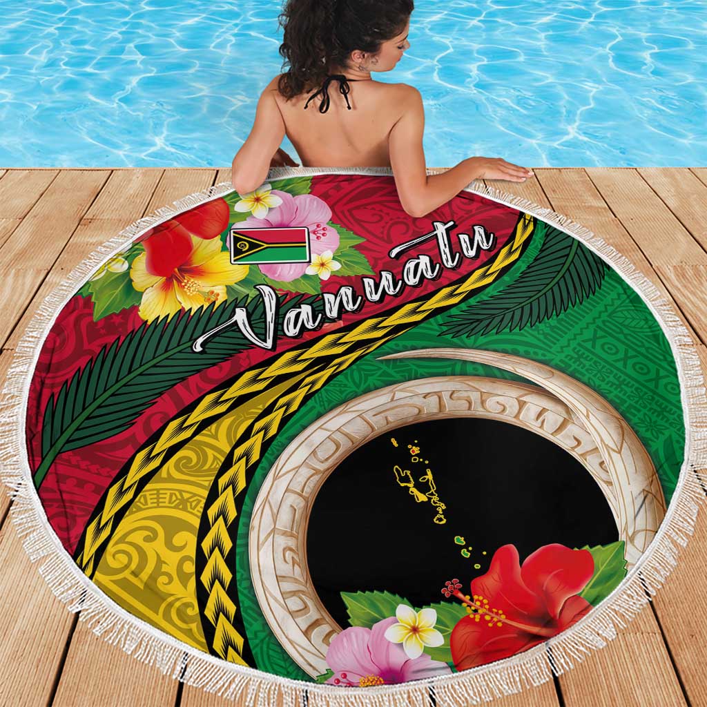 Vanuatu Tribal Boar Tusk Beach Blanket Tropical Plants with Namele and Melanesian Pattern