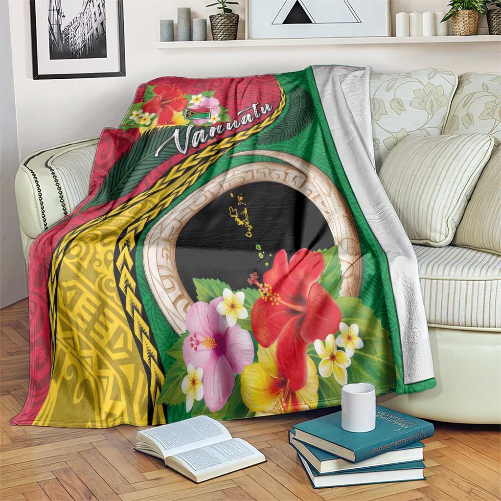 Vanuatu Tribal Boar Tusk Blanket Tropical Plants with Namele and Melanesian Pattern