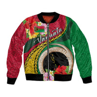 Vanuatu Tribal Boar Tusk Bomber Jacket Tropical Plants with Namele and Melanesian Pattern