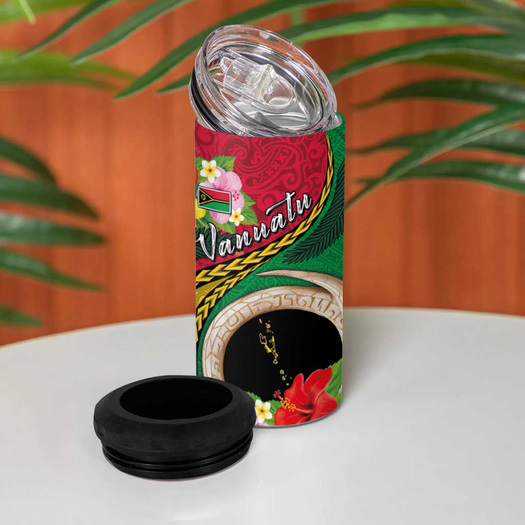 Vanuatu Tribal Boar Tusk 4 in 1 Can Cooler Tumbler Tropical Plants with Namele and Melanesian Pattern