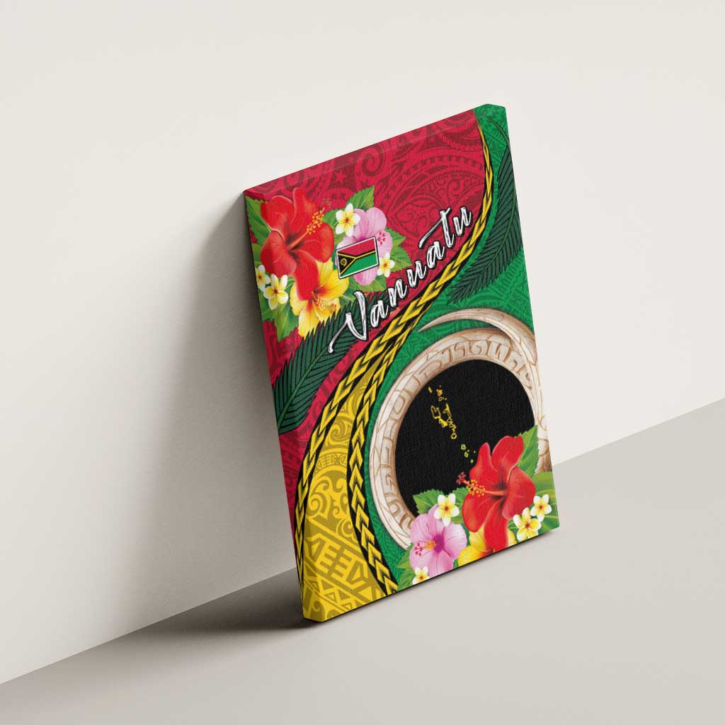 Vanuatu Tribal Boar Tusk Canvas Wall Art Tropical Plants with Namele and Melanesian Pattern