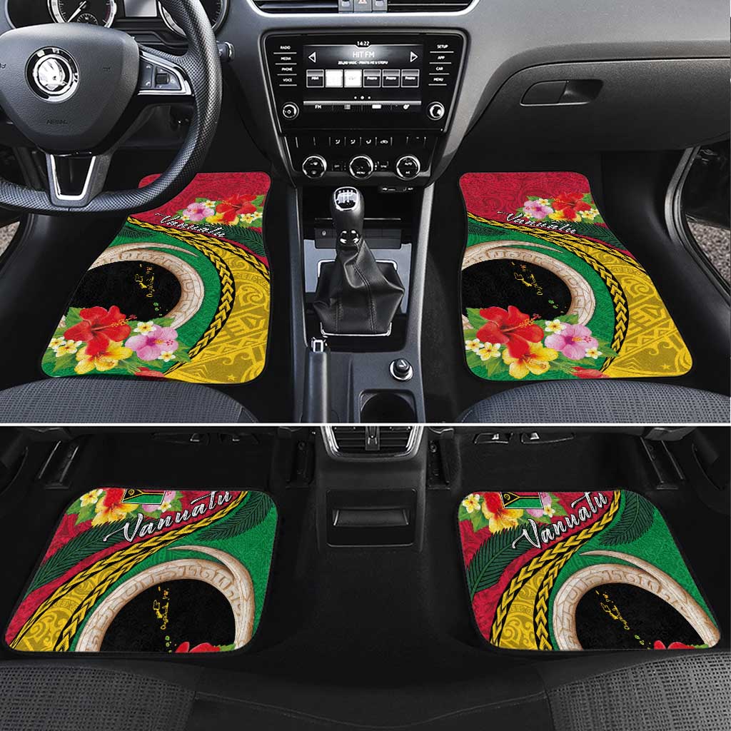 Vanuatu Tribal Boar Tusk Car Mats Tropical Plants with Namele and Melanesian Pattern