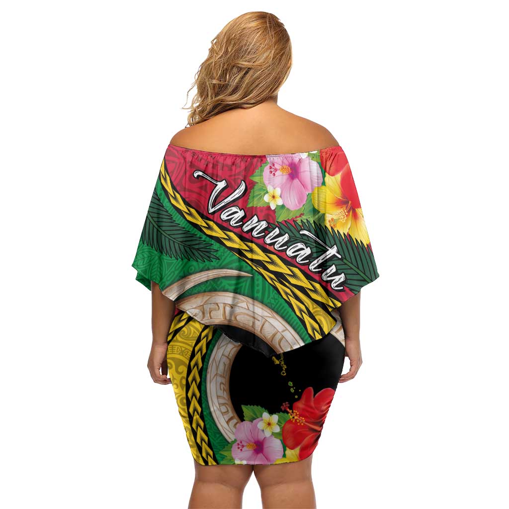 Vanuatu Tribal Boar Tusk Family Matching Off Shoulder Short Dress and Hawaiian Shirt Tropical Plants with Namele and Melanesian Pattern