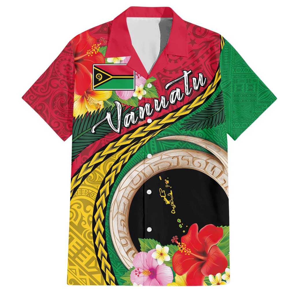 Vanuatu Tribal Boar Tusk Family Matching Short Sleeve Bodycon Dress and Hawaiian Shirt Tropical Plants with Namele and Melanesian Pattern