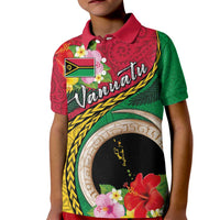 Vanuatu Tribal Boar Tusk Kid Polo Shirt Tropical Plants with Namele and Melanesian Pattern