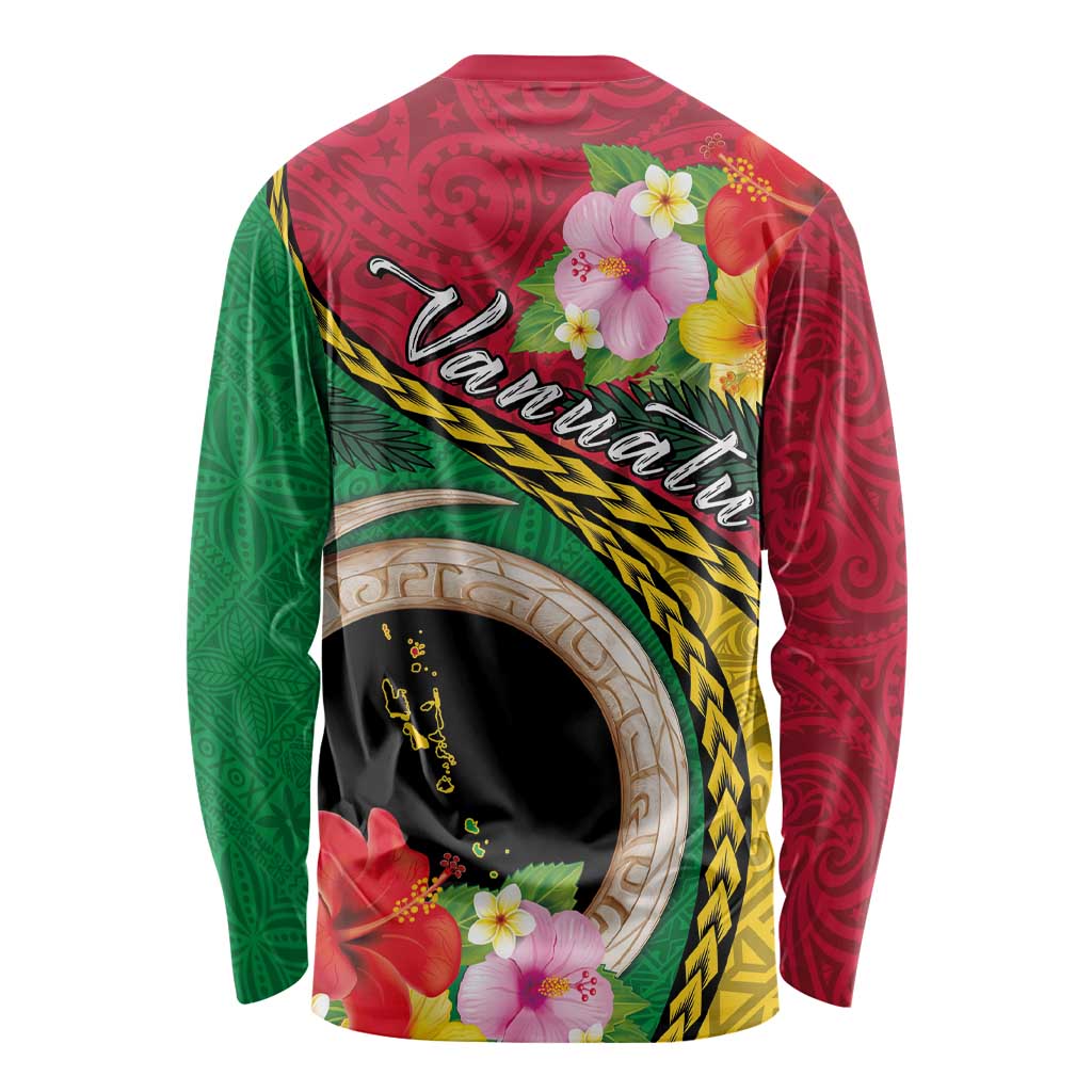 Vanuatu Tribal Boar Tusk Long Sleeve Shirt Tropical Plants with Namele and Melanesian Pattern