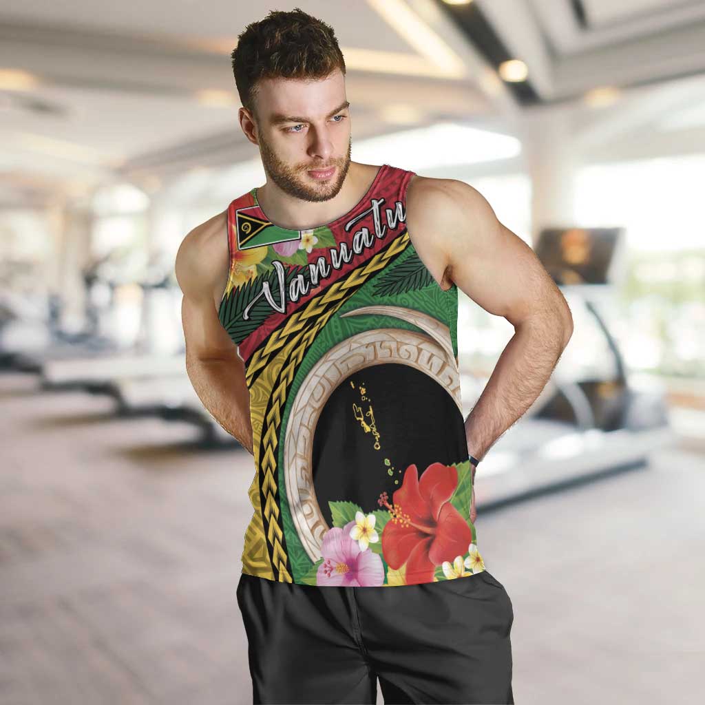 Vanuatu Tribal Boar Tusk Men Tank Top Tropical Plants with Namele and Melanesian Pattern