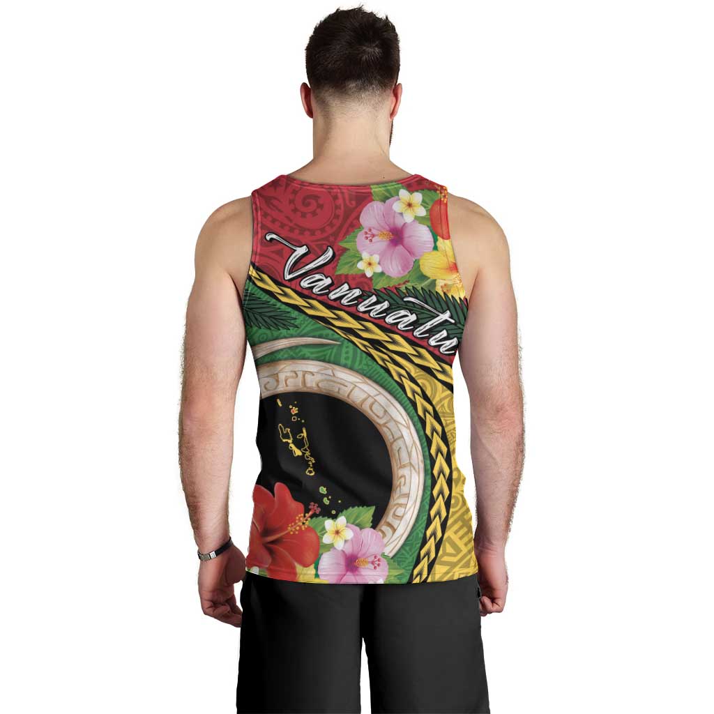 Vanuatu Tribal Boar Tusk Men Tank Top Tropical Plants with Namele and Melanesian Pattern