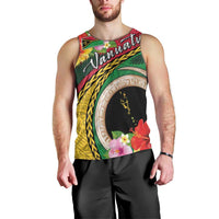 Vanuatu Tribal Boar Tusk Men Tank Top Tropical Plants with Namele and Melanesian Pattern