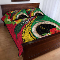 Vanuatu Tribal Boar Tusk Quilt Bed Set Tropical Plants with Namele and Melanesian Pattern
