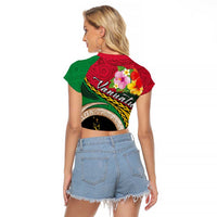 Vanuatu Tribal Boar Tusk Raglan Cropped T Shirt Tropical Plants with Namele and Melanesian Pattern